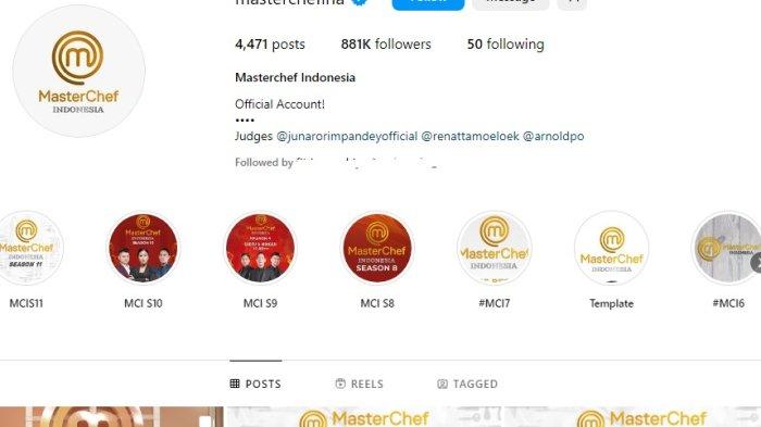 Daftar juri MasterChef Indonesia di akun resminya. Ada Juna, Renatta dan Arnold.