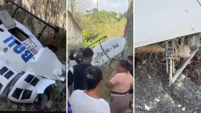 Viral sebuah unggahan video di sosial media adanya satu helikopter jatuh di Bali, Jumat (19/7/2024), diduga terlilit tali layang-layang.