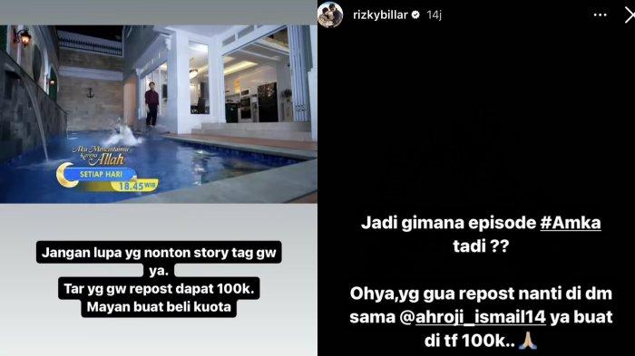 Ikhtiar Rizky Billar agar pemirsa tonton sinetron yang dibintanginya bareng Lesti Kejora, kini
bagi-bagi uang untuk penonton (Instagram/rizkybillar)