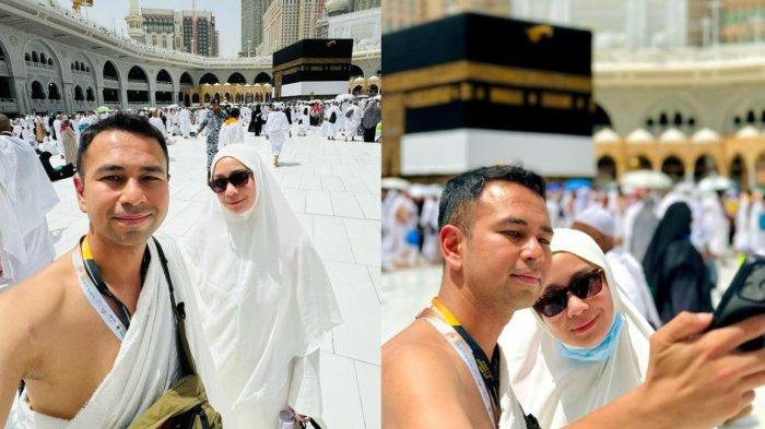 Kolase Raffi Ahmad dan Nagita Slavina di depan Kakbah.