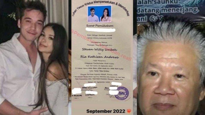 Kolase foto Stefan William dan Ria Andrews, surat nikah dan Pendeta Jajang Kuntoro.