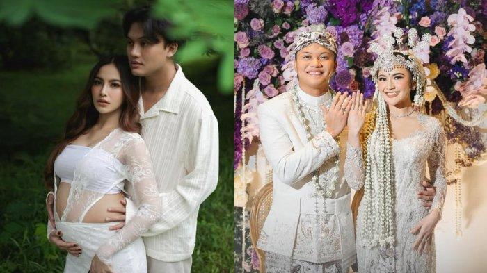 Kolase momen pernikahan Mahalini dan Rizky Febian dan kondisi perut Mahalini yang hamil anak pertama.
