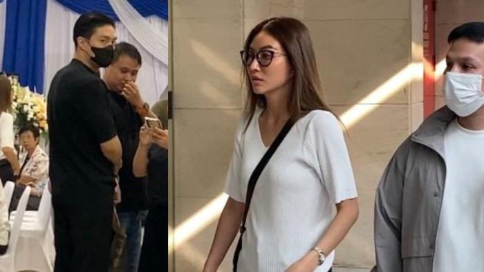 BERI DUKUNGAN - Kolase potret Giorgio Antonio dan Sarwendah di rumah duka Hendrik Lo dicapture Sabtu (19/7/2025).