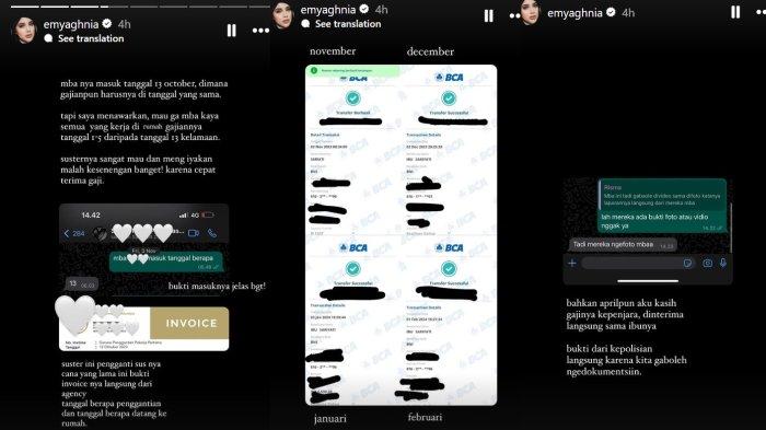 Kolase story Emy Aghnia Punjabi bantah telat bayarkan gaji pengasuh sang anak.