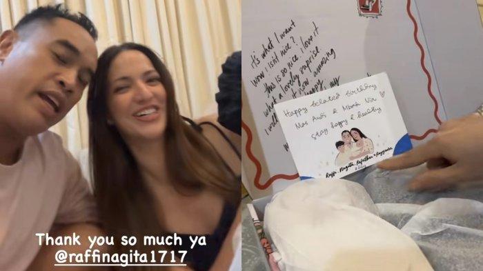 Nia Ramadhani tunjukkan nama Lily di kartu ucapan dalam kado yang dikirim Raffi Ahmad sekeluarga untuknya dan Ardi Bakrie.