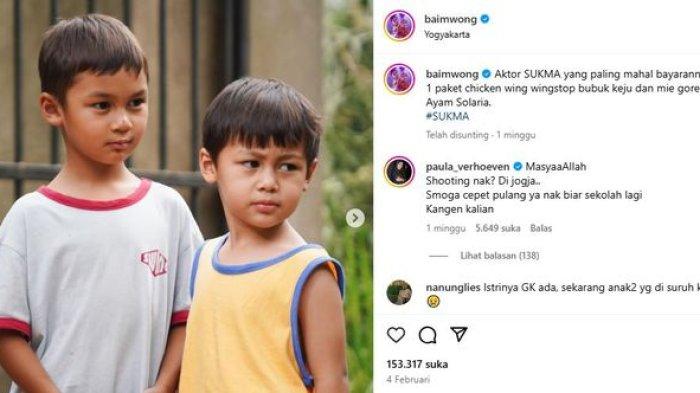 Paula Verhoeven komentari unggahan Instagram Baim Wong berisi Kiano dan Kenzo syuting.