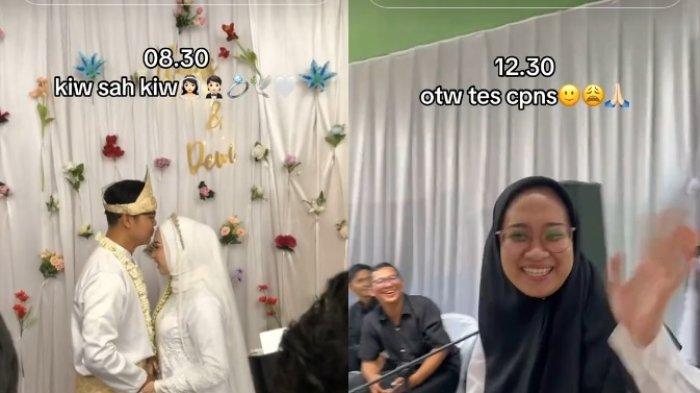 Tangkapan video viral pengantin gercep ganti baju usai akad nikah demi tes CPNS.