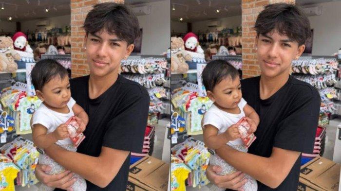Potret anak sulung Nana Mirdad bersama bayi yang ditemukannya di dekat rumahnya dulu.