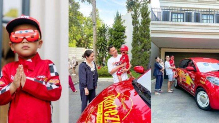 Rayyanza bersama Raffi Ahmad dan Nagita Slavina dengan hadiah ultahnya.