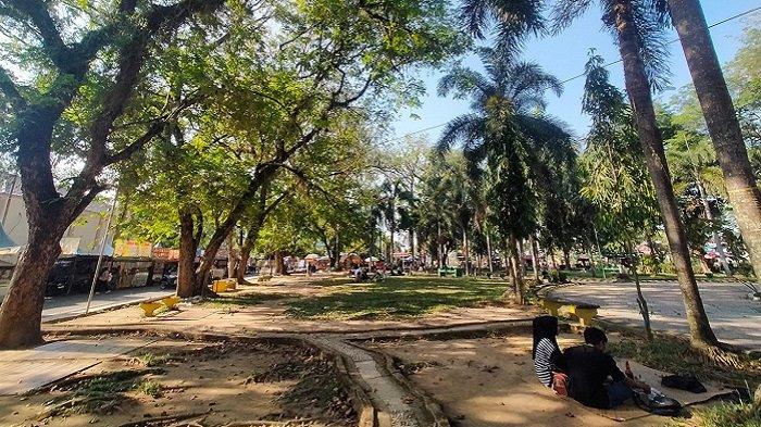 Taman Putri Junjung Buih HSU rindang penuh dengan pohon besar.