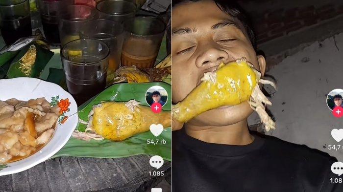 Tangkapan layar pria nekat makan ayam sesajen di gudang rumah.