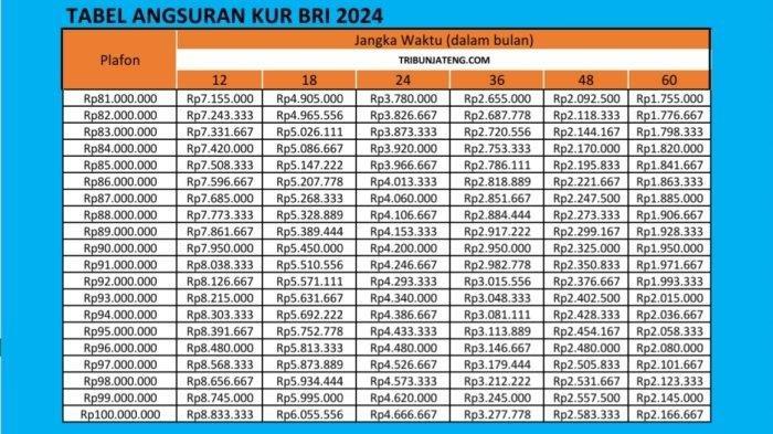 tabel angsuran KUR BRI 2024 Rp 81-100 Juta