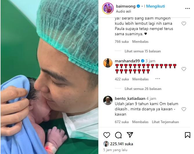 Komentar Marshanda di postingan kontroversi Baim Wong. (instagram baimwong)