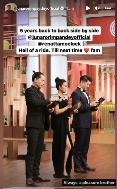 Postingan Chef Arnold soal Chef Juna dan Renatta di MasterChef Indonesia.