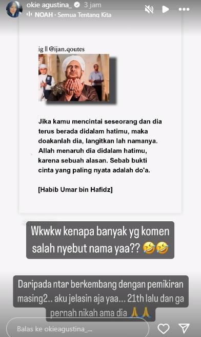 Postingan Okie soal mantan.