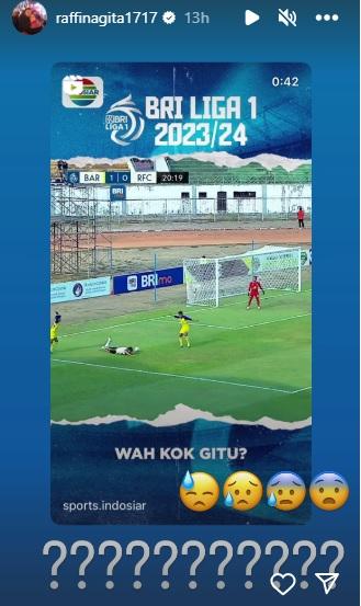 Postingan Raffi Ahmad saat RANS FC tak dapat penati dari Barito Putera.