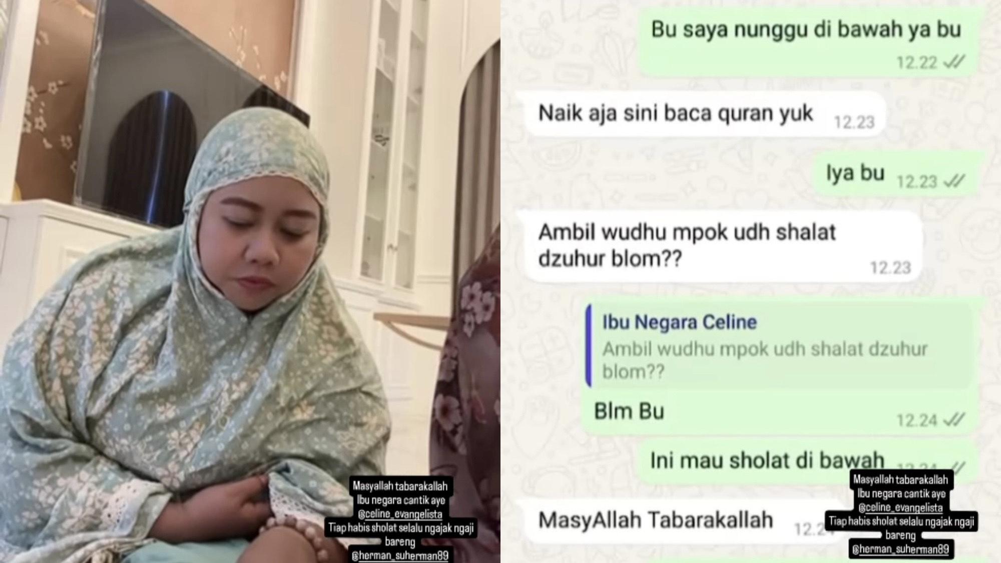 MENGAJI - Sahabat bocorkan momen Celine Evangelista mengaji, 21 Februari 2025.