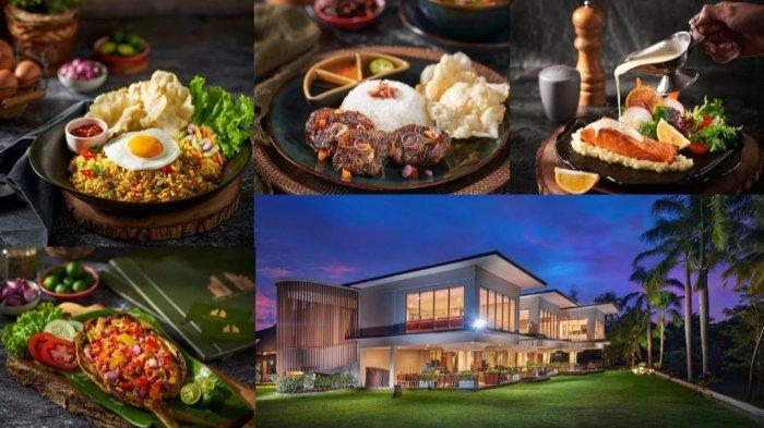 Kolase foto tampak belakang Resto The Surosowan Kota Cilegon dengan empat menu spesial.
