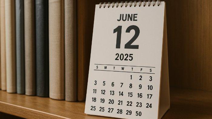 KALENDER JUNI 2025- Foto ilustrasi hasil olah kecerdasan buatan (AI), Rabu (11/6/2025), memperlihatkan ilustrasi tanggal 12 bulan Juni.