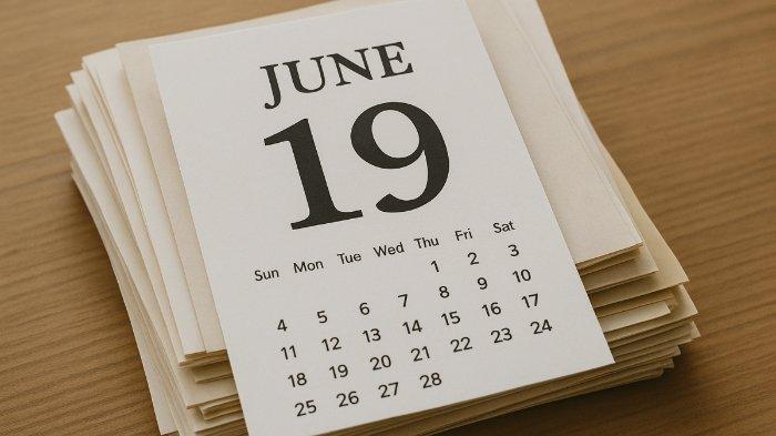 KALENDER 19 JUNI - Foto ilustrasi hasil olah kecerdasan buatan (AI), Rabu (18/6/2025), memperlihatkan ilustrasi tanggal 19 Juni 2025.