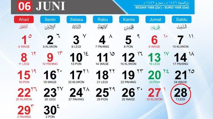 KALENDER JUNI 2025-  Tangkapan layar aceh.kemenag.go.id, Rabu (25/6/2025) yang memperlihatkan kalender tanggal 28 Juni 2025.