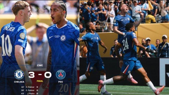 Hasil Chelsea vs PSG pada laga Final Piala Dunia Klub 2025 babak pertama, Chelsea unggul 3-0 atas Paris Saint Germain, Senin (14/7/2025). 