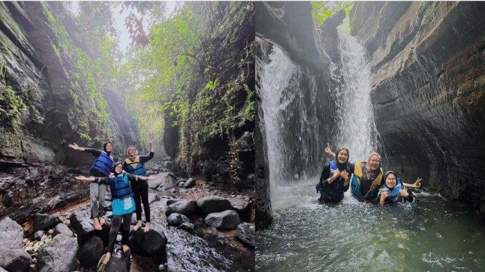 Kolase foto wisatawan di Curug Putri Carita.