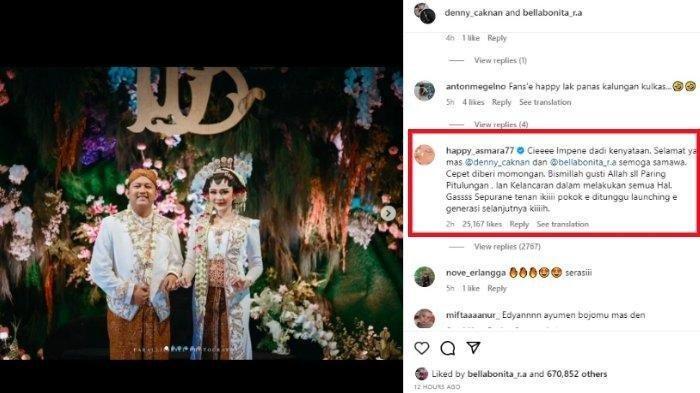 Happy Asmara meninggalkan komentar di foto pernikahan Denny Caknan dan Bella Bonita.