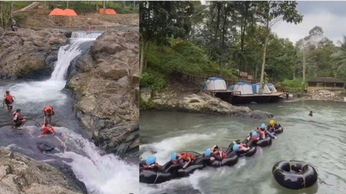 Kolase foto wisatawan di Curug Leuwi Bumi.