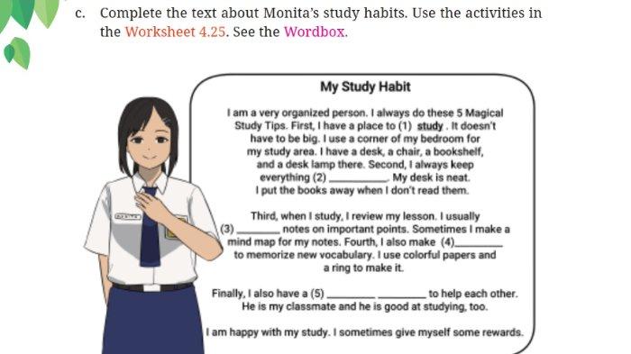 ILUSTRASI KUNCI JAWABAN- My Study Habit Worksheet 4.26, buku English for Nusantara untuk SMP/MTs Kelas VII halaman 186, Kurikulum Merdeka. (Kemdikbudristek, 2022)