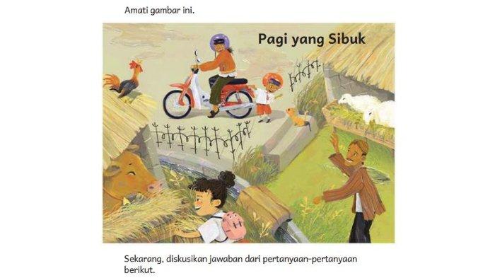 Pagi yang Sibuk. Apa yang diceritakan pada gambar di atas?