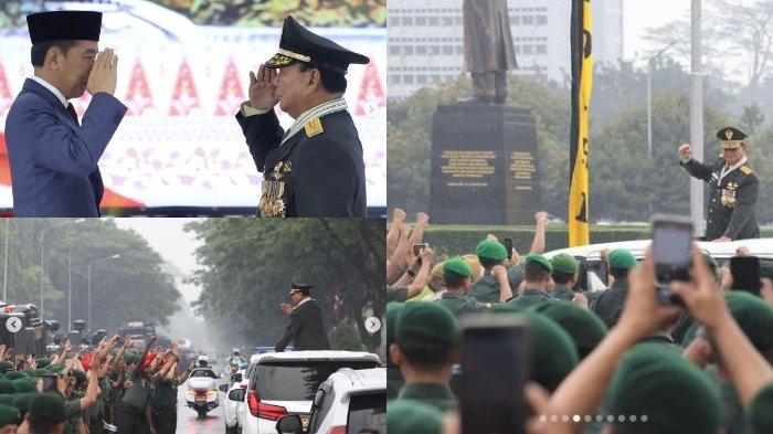 Kolase foto Menteri Pertahanan Prabowo Subianto menerima pangkat Jenderal Kehormatan Bintang Empat oleh Presiden Joko Widodo (Jokowi), Rabu (28/2/2024). 