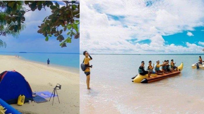 Wisatawan saat liburan di Pulau Liwungan, Panimbang, Kabupaten Pandeglang-Banten.