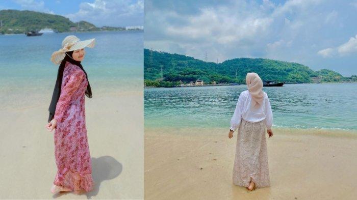 Kolase foto wisatawan di Pulau Merak Kecil, Kota Cilegon, Provinsi Banten.