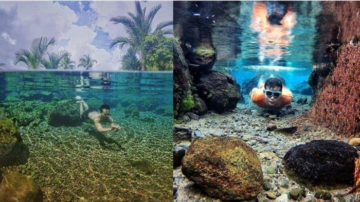 Kolase foto wisatawan berenang di Pemandian Citaman.