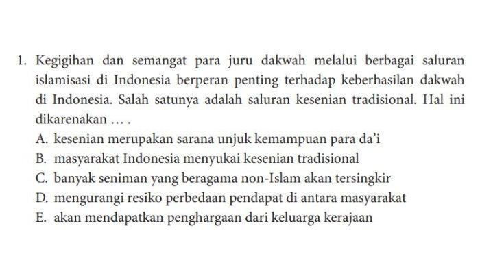 Kegigihan dan semangat para juru dakwah melalui berbagai saluran islamisasi di Indonesia berperan penting terhadap keberhasilan dakwah di Indonesia. Salah satunya adalah saluran kesenian tradisional. Hal ini dikarenakan … .