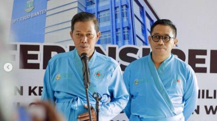 Pasangan calon (Paslon) wali kota dan wakil wali Kota Serang 2024, Syafrudin dan Heriyanto Citra Buana saat menjalani tes kesehatan di RSUD Banten.  
