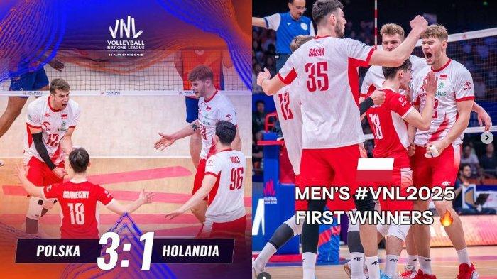 Polandia sukses mengalahkan Belanda di laga perdana Volleyball Nations League atau VNL 2025, Rabu (11/6/2025).