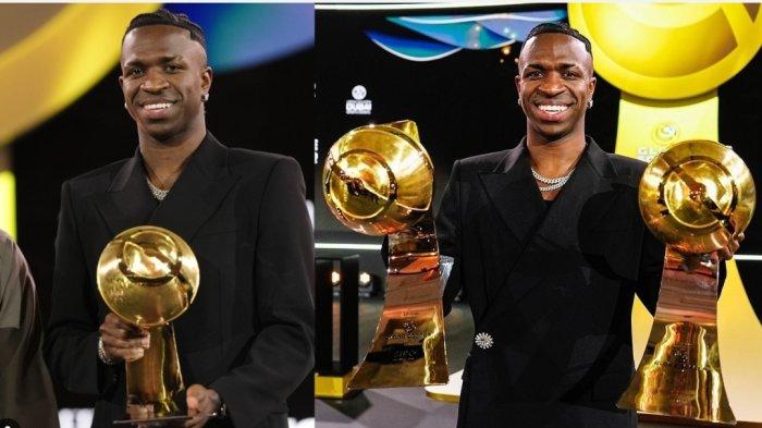 Pemain andalan Real Madrid, Vinicius Junior dianugrahi sebagai pesepak bola terbaik 2024 versi Globe Soccer.