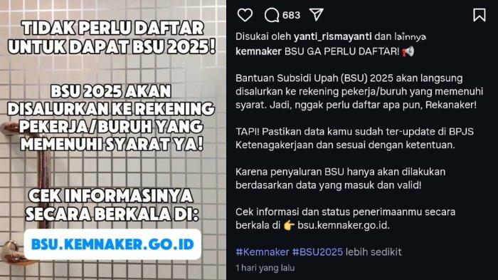 BSU 2025 - Foto tangkapan layar Instagram @kemnaker yang diunggah Selasa (17/6/2025) memperlihatkan penjelasan mengenai pencairan BSU 2025. (Instagram/anaksmatangerang)