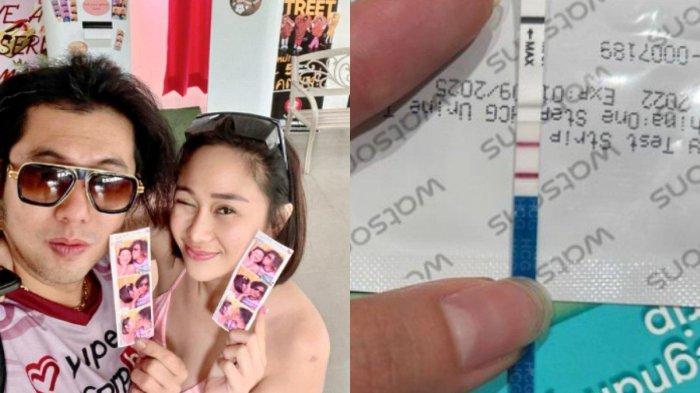Denise Chaerista mengunggah foto hasil testpack kehamilan yang menunjukkan dua garis merah, atau tanda sedang hamil.