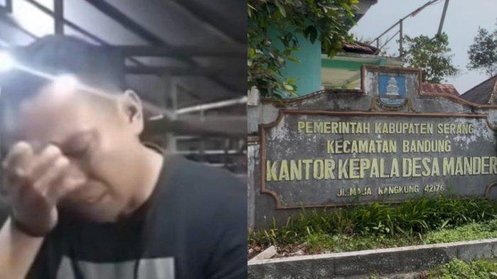 Sosok pria pedagang sapi asal Nusa Tenggara Barat (NTB) menangis menyampaikan persoalan jual beli sapi kurban yang tak kunjung dibayar oleh oknum Kepala Desa Mander. Kantor Desa Mander, Kecamatan Bandung, Kabupaten Serang, Banten.