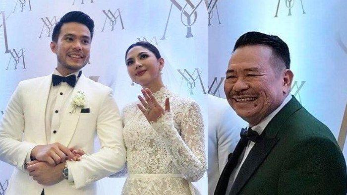 Jessica Mila (TENGAH) dan Yakup Hasibuan (KIRI) anak dari pengacara kondang Otto Hasibuan (KANAN) resmi melangsungkan pernikahan di Gereja HKBP Rawamangun, Jakarta Timur, Jumat (5/5/2023)