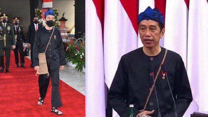 Presiden Jokowi mengenakan baju kampret, busana adat suku Baduy Luar saat menyampaikan Pidato Kenegaraan di Sidang Tahunan MPR, Senin (18/8/2021) di gedung DPR/MPR Jakarta.