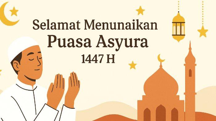 PUASA ASYURA 2025- Foto ilustrasi hasil olah kecerdasan buatan (AI), Rabu (2/7/2025), memperlihatkan ilustrasi ucapan Puasa Asyura 1447 Hijriah.