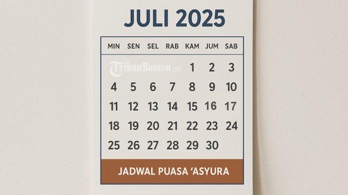 JADWAL PUASA ASYURA - Foto ilustrasi hasil olah kecerdasan buatan (AI), Selasa (1/7/2025), memperlihatkan ilustrasi kalender jadwal puasa Asyura Juli 2025.