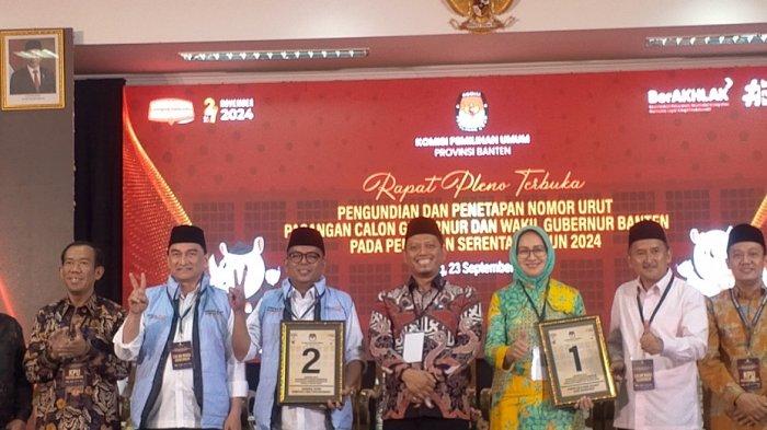 Komisi Pemilihan Umum (KPU) Banten menetapkan nomor urut calon gubernur dan wakil gubernur Banten periode 2024-2029, Senin (23/9/2024).