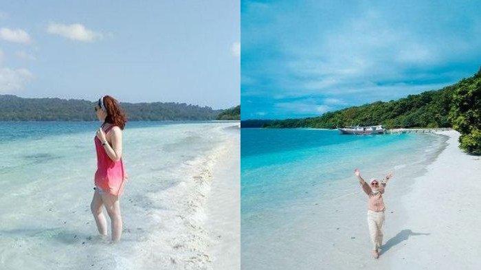 Kolase foto wisatawan menikmati keindahan Pulau Peucang.