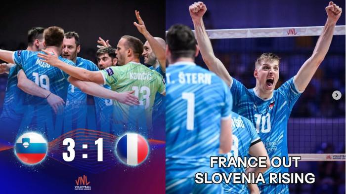 Slovenia berhasil mengalahkan Prancis di partai perempat final VNL 2025 putra.