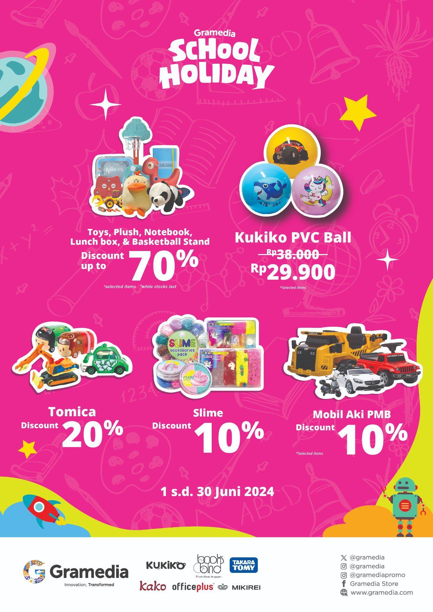 Gramedia menawarkan diskon hingga 15 persen untuk buku pelajaran dari berbagai penerbit ternama. Diskon menyambut liburan sekolah dan untuk meningkatkan semangat literasi kalangan pelajar itu berlaku mulai 1 Juni 2024 hingga 31 Juli 2024.